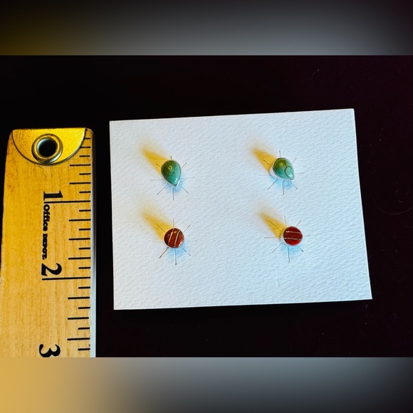 Bundle 4 Pair Tiny Gem Post Earrings Southwest Inspired - Silver Backs/Settings - Picture 3 of 11